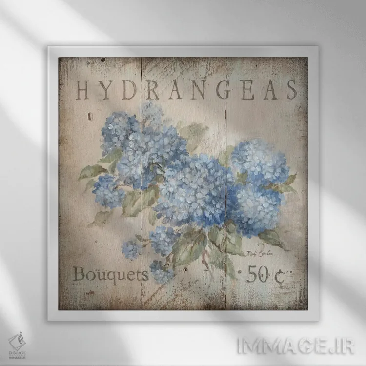 تابلو دستهگلهای ادریسی (پنجاه سنت) اثر دبی کولز - نمای قابدار سفید