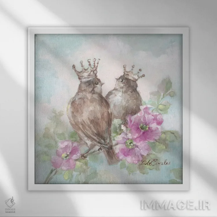تابلو پرندگان آوازخوان با تاج فرانسوی II اثر دبی کولز - نمای قابدار سفید