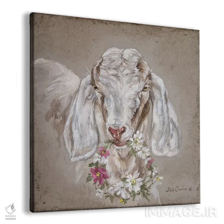 تابلو بز با حلقه گل اثر دبی کولز - نمای پرسپکتیو محصول