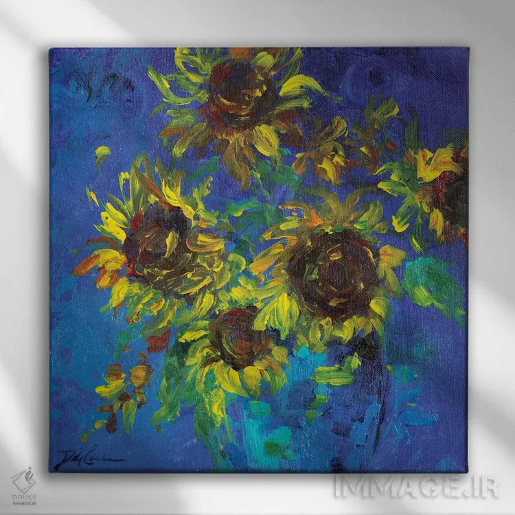 تابلو آفتابگردانها در گلدان اثر دبی کولز - نمای روبهرو روی دیوار