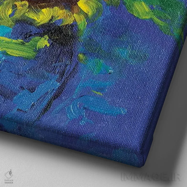 تابلو آفتابگردانها در گلدان اثر دبی کولز - نمای نزدیک بافت بوم