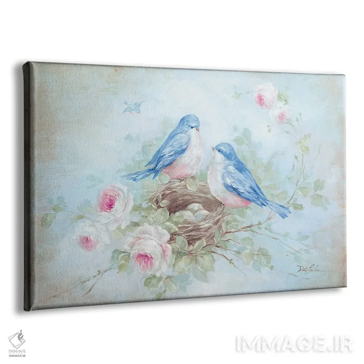 تابلو بهار پرنده آبی اثر دبی کولز - نمای پرسپکتیو محصول