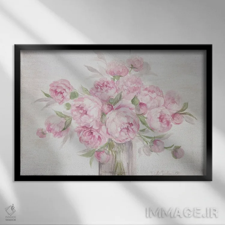 تابلو صدفها (پئونیها) به رنگ صورتی اثر دبی کولز - نمای قابدار مشکی