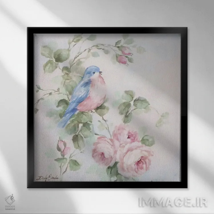 تابلو آواز پرندهٔ آبی ۱ اثر دبی کولز - نمای قابدار مشکی