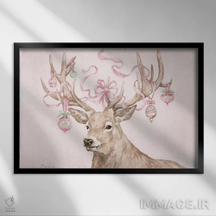 تابلو گوزن کریسمس اثر دبی کولز - نمای قابدار مشکی