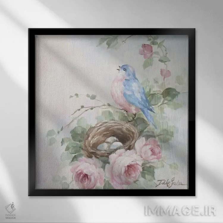 تابلو آواز پرندهٔ آبی ۲ اثر دبی کولز - نمای قابدار مشکی