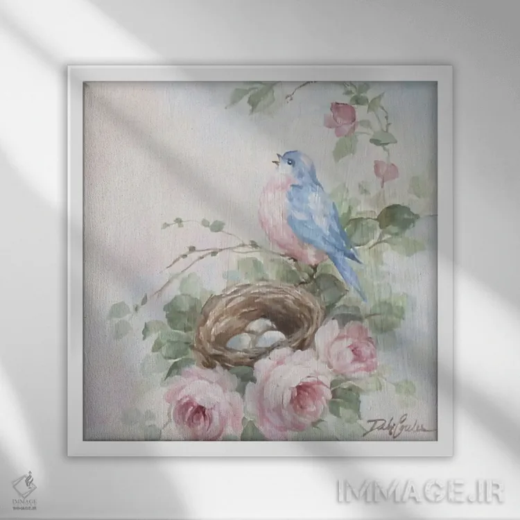 تابلو آواز پرندهٔ آبی ۲ اثر دبی کولز - نمای قابدار سفید