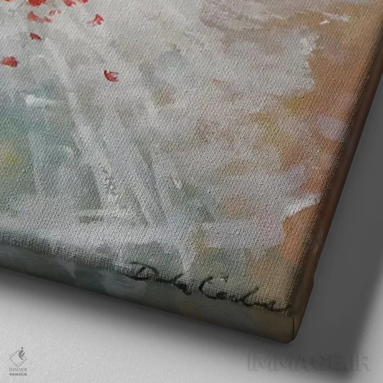 تابلو روژ ۱ (قرمز/فرانسوی) اثر دبی کولز - نمای نزدیک بافت بوم