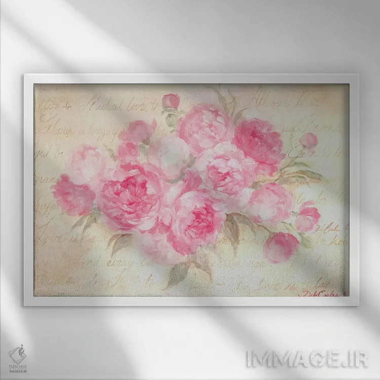 تابلو اشتیاق پئونیها اثر دبی کولز - نمای قابدار سفید