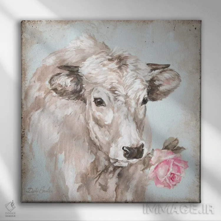 تابلو گاو با رز ۲ اثر دبی کولز - نمای روبهرو روی دیوار