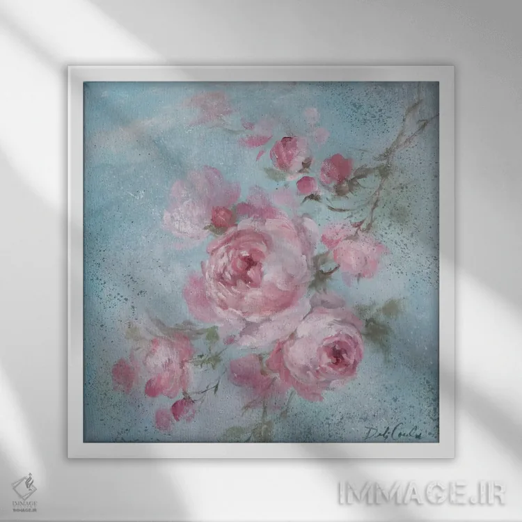 تابلو رز زمستانی ۱ اثر دبی کولز - نمای قابدار سفید
