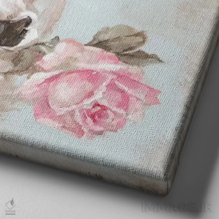 تابلو گاو با رز ۲ اثر دبی کولز - نمای نزدیک بافت بوم