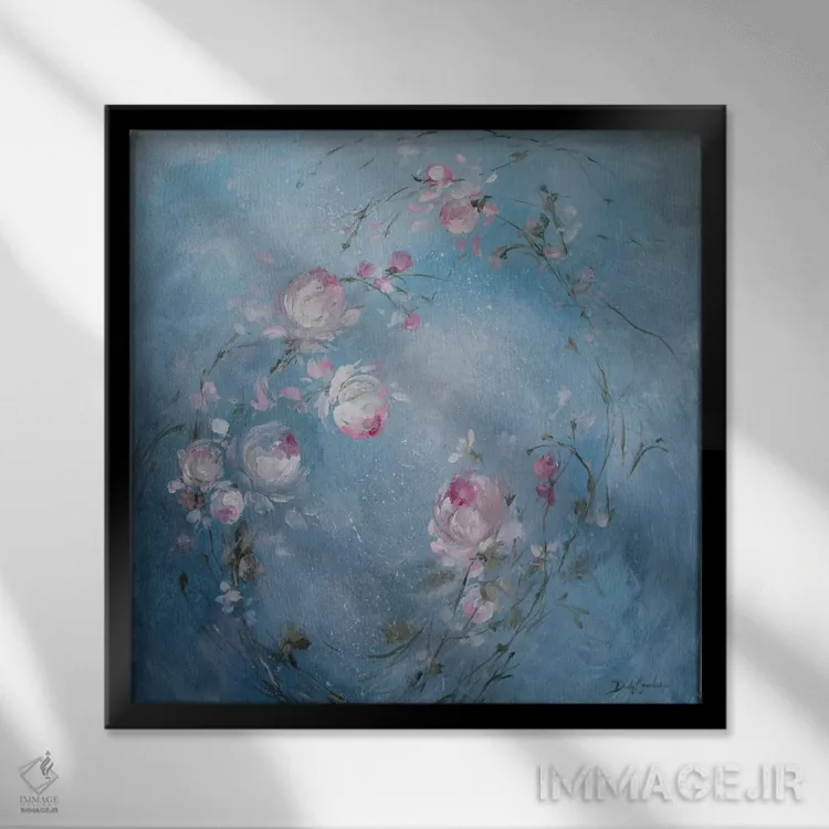 تابلو رز مهتابی اثر دبی کولز - نمای قابدار مشکی