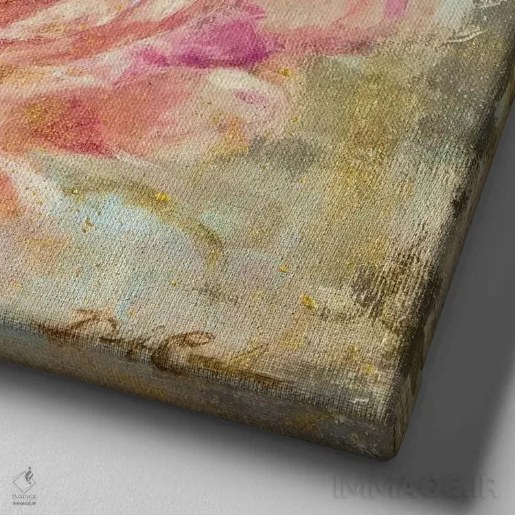 تابلو رز گلد ۲ (طلای رز/رنگ) اثر دبی کولز - نمای نزدیک بافت بوم