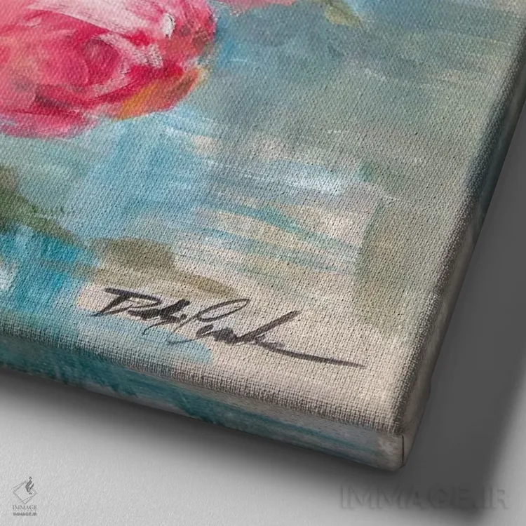 تابلو رزهای تابستانی ۱ اثر دبی کولز - نمای نزدیک بافت بوم