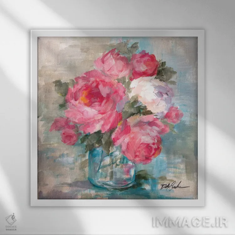 تابلو رزهای تابستانی ۱ اثر دبی کولز - نمای قابدار سفید