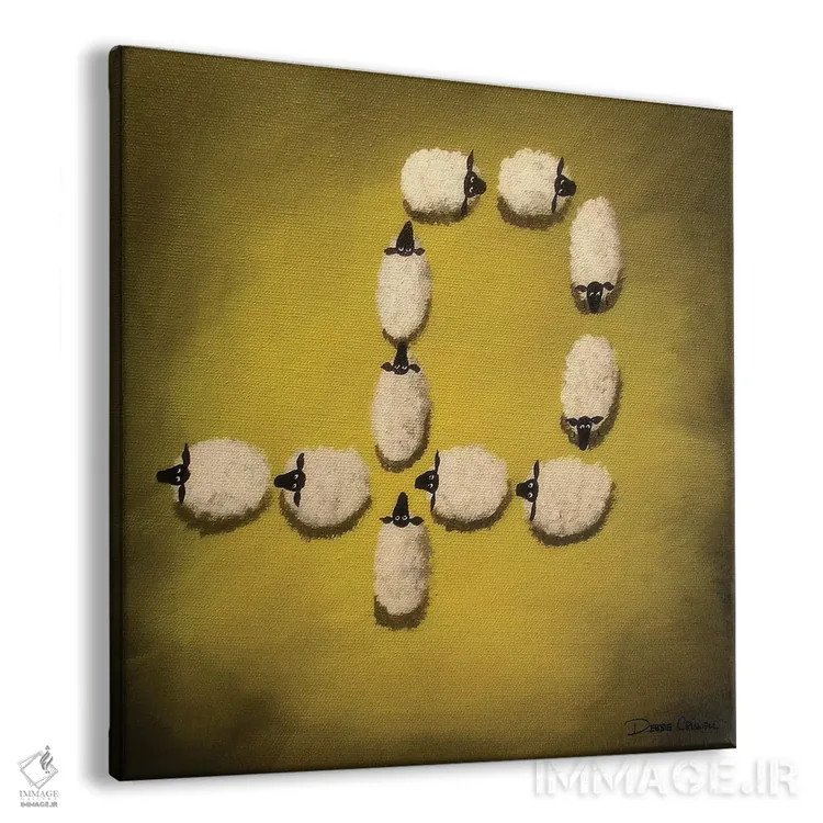 تابلو دو اشتباه برابر با کار درست نمیشود اما سه فرشته موجب چرخش میشوند (طنز) اثر دبی کریسول - نمای پرسپکتیو محصول