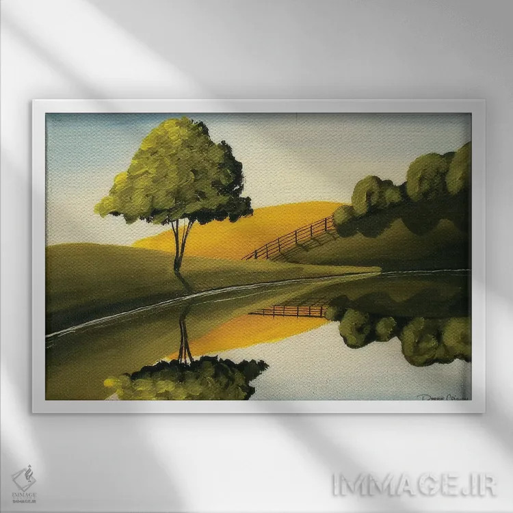 تابلو کرانهٔ دریاچه اثر دبی کریسول - نمای قابدار سفید