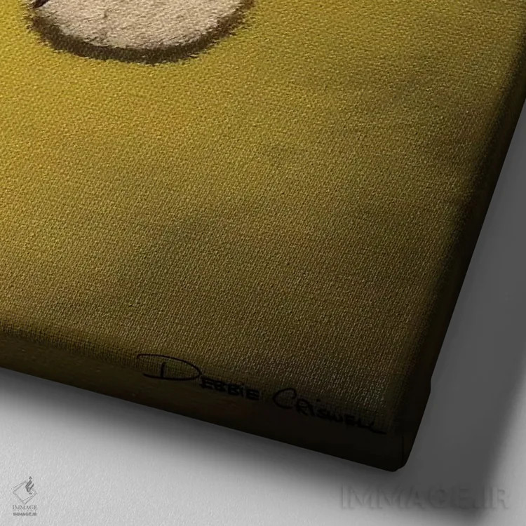 تابلو دو اشتباه برابر با کار درست نمیشود اما سه فرشته موجب چرخش میشوند (طنز) اثر دبی کریسول - نمای نزدیک بافت بوم