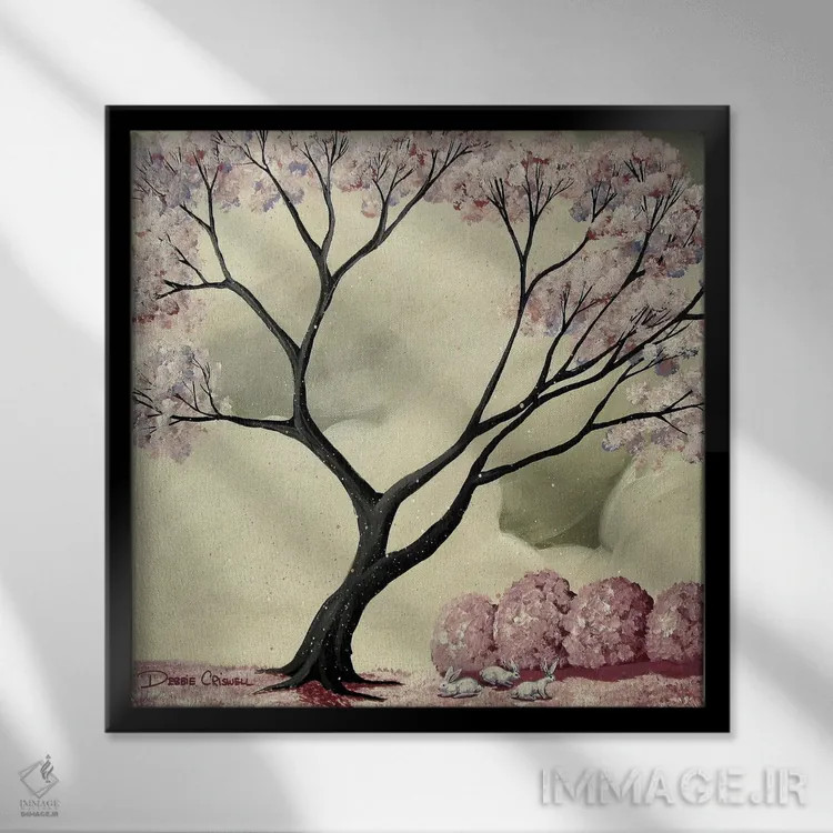 تابلو خرگوشهای سفید اثر دبی کریسول - نمای قابدار مشکی