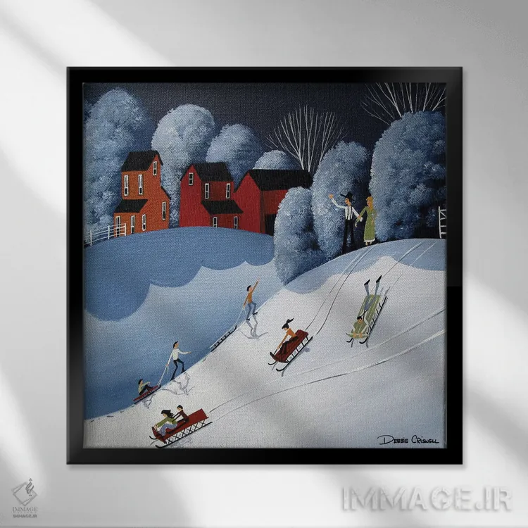 تابلو روز برفی سرگرمکننده با خانواده اثر دبی کریسول - نمای قابدار مشکی