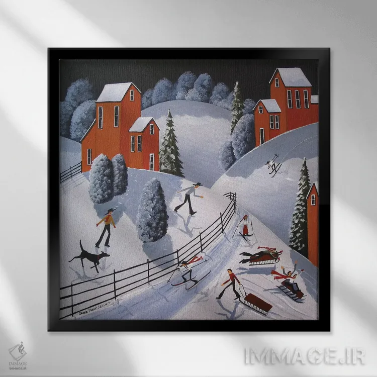 تابلو تفریح در برف اثر دبی کریسول - نمای قابدار مشکی