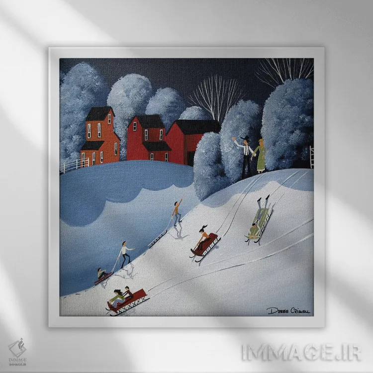 تابلو روز برفی سرگرمکننده با خانواده اثر دبی کریسول - نمای قابدار سفید