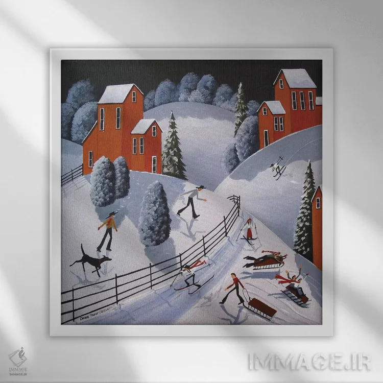 تابلو تفریح در برف اثر دبی کریسول - نمای قابدار سفید