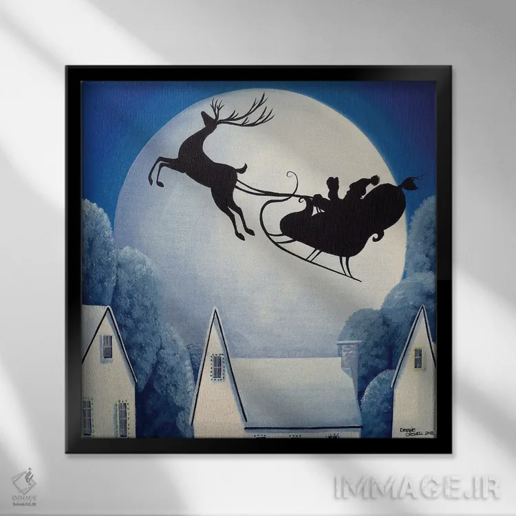 تابلو بابا نوئل دست تکان میدهد اثر دبی کریسول - نمای قابدار مشکی