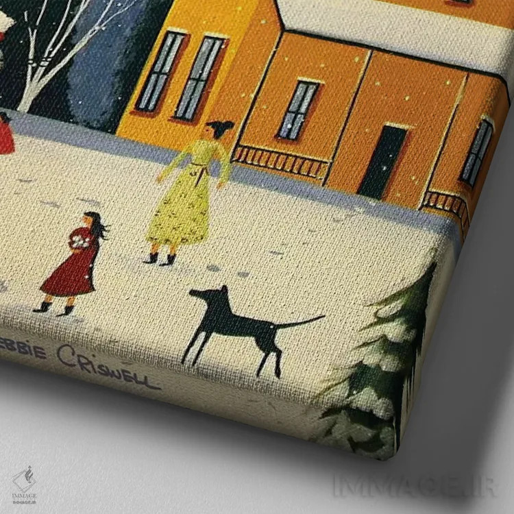 تابلو برف میبارد، دوستان صدا میزنند اثر دبی کریسول - نمای نزدیک بافت بوم