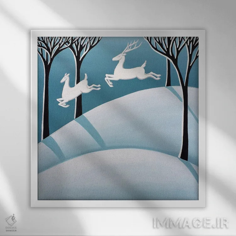 تابلو هدایت گوزنهای قطبی اثر دبی کریسول - نمای قابدار سفید