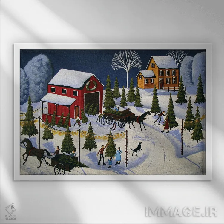 تابلو مزرعه درخت کریسمس روستایی اثر دبی کریسول - نمای قابدار سفید