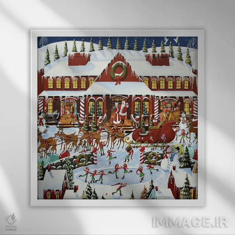 تابلو کارگاه بابا نوئل اثر دبی کریسول - نمای قابدار سفید