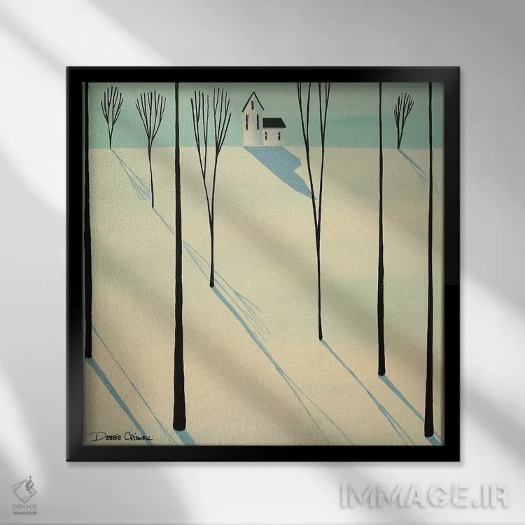 تابلو پیادهروی زمستانی در جنگل اثر دبی کریسول - نمای قابدار مشکی