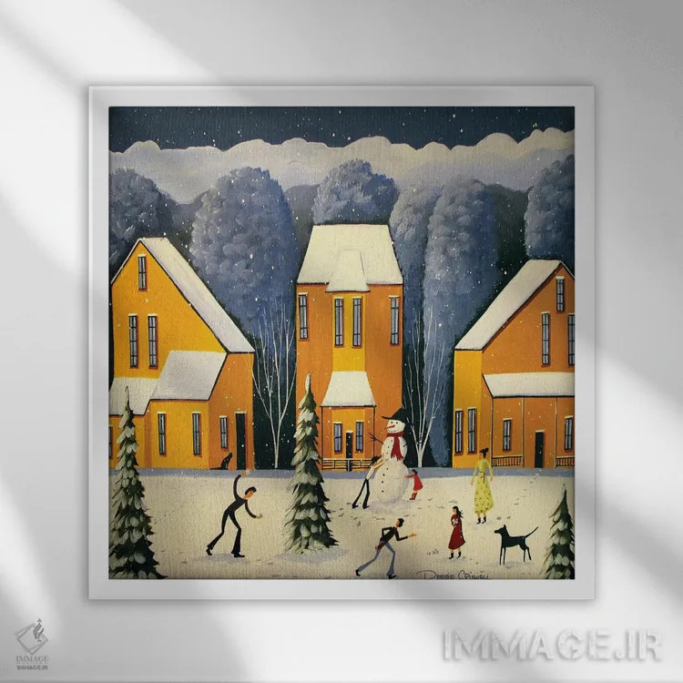 تابلو برف میبارد، دوستان صدا میزنند اثر دبی کریسول - نمای قابدار سفید