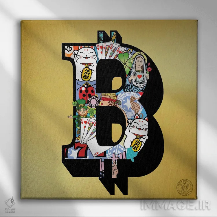 تابلو بیتکوین خوششانس اثر دی۱۳ایگو - نمای روبهرو روی دیوار