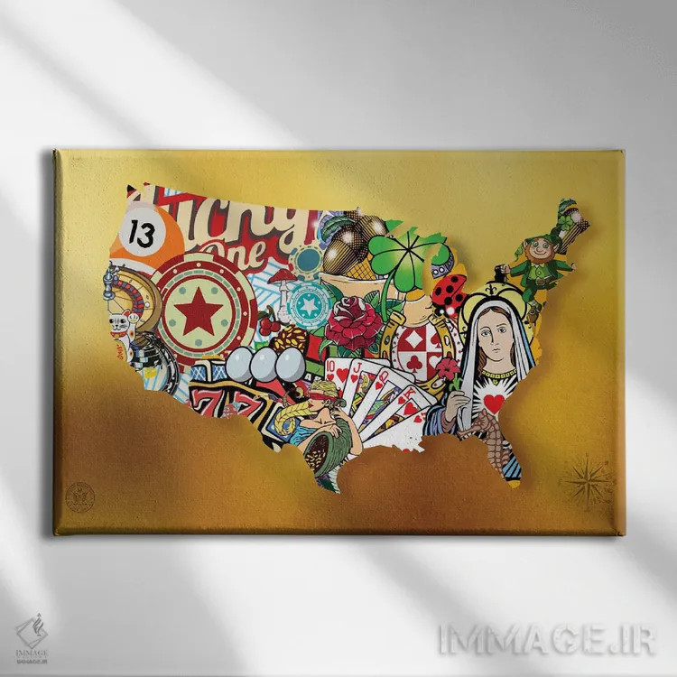 تابلو ایالات متحد شانس اثر دی۱۳ایگو - نمای روبهرو روی دیوار