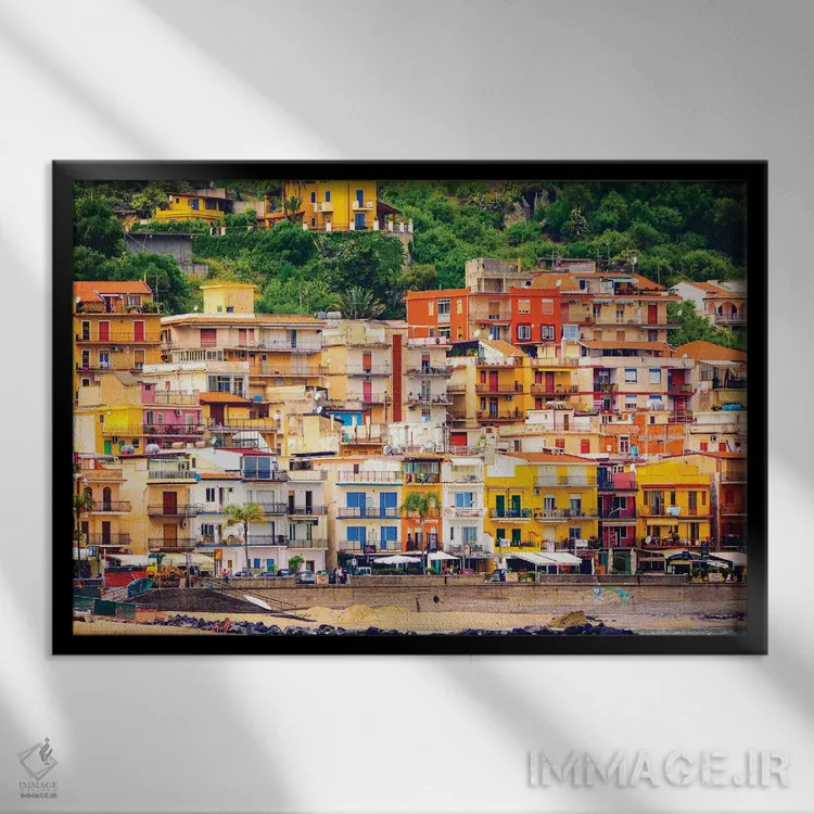 تابلو روستای ساحلی ایتالیا اثر دانیتا دلیمنت - نمای قابدار مشکی