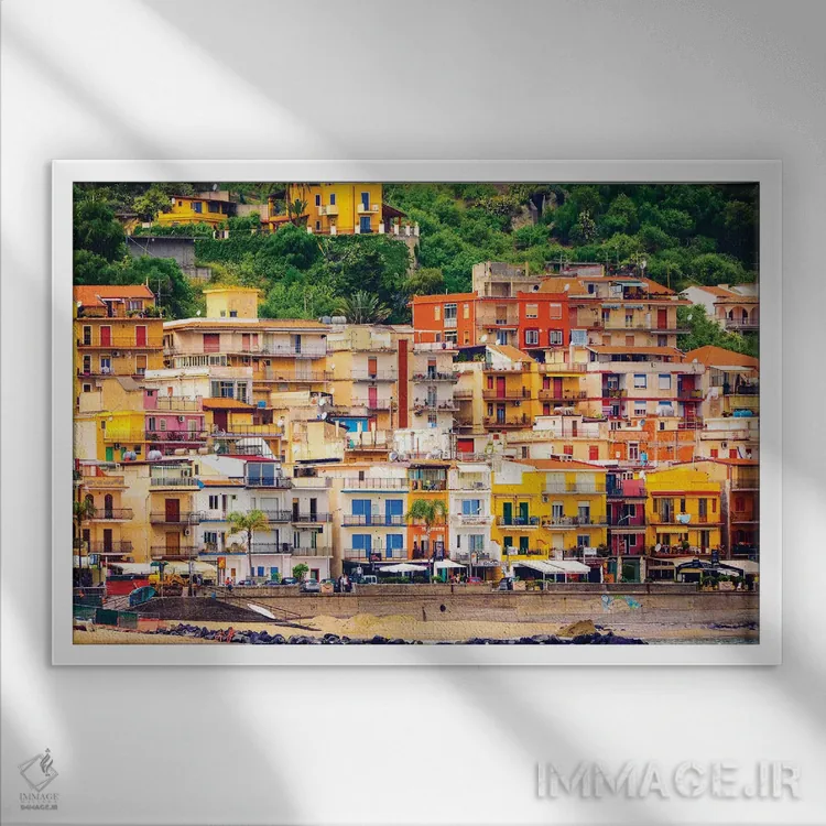 تابلو روستای ساحلی ایتالیا اثر دانیتا دلیمنت - نمای قابدار سفید