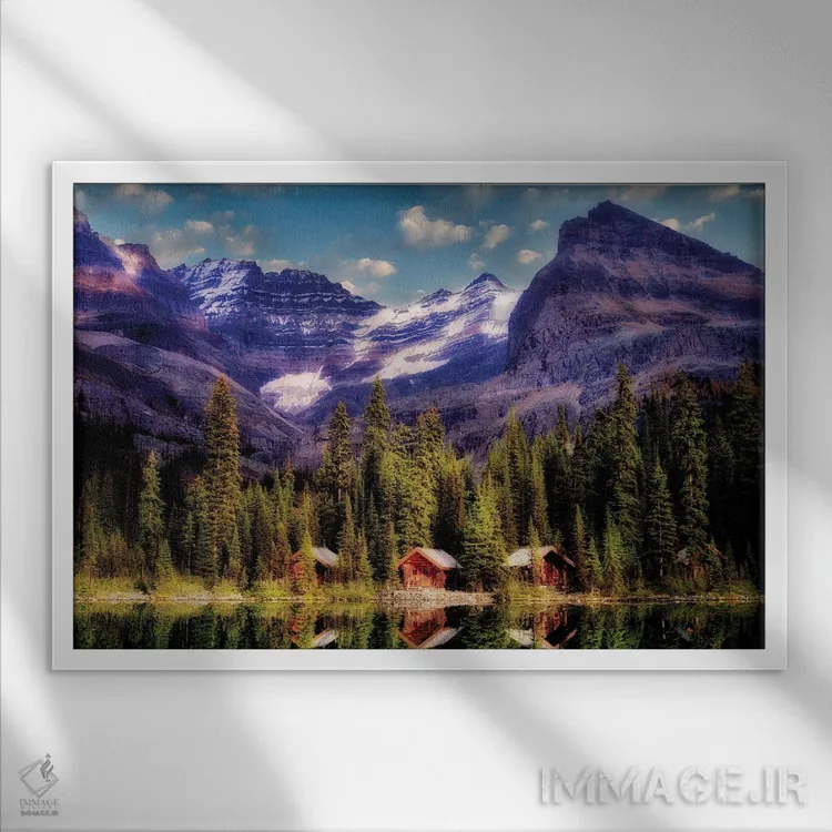 تابلو کلبههای دورافتاده اثر دنیس فراتس - نمای قابدار سفید