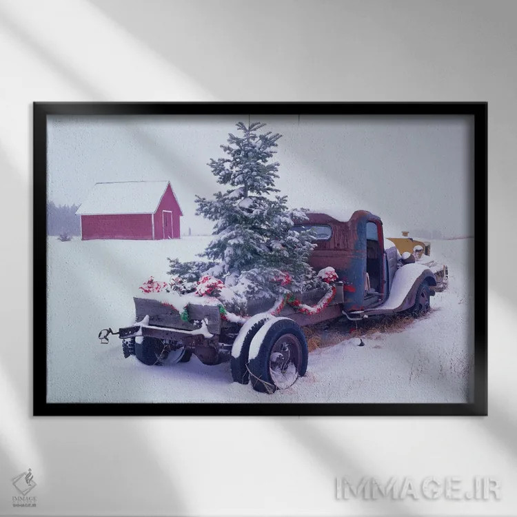 تابلو درخت کریسمس بر روی کامیون اثر دنیس فراتس - نمای قابدار مشکی