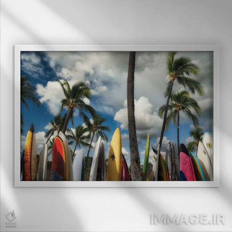 تابلو تختههای موجسواری VI اثر دنیس فراتس - نمای قابدار سفید