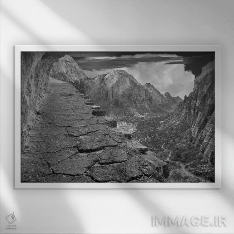 تابلو مسیر پارک ملی صهیون (آمریکا) اثر دنیس فراتس - نمای قابدار سفید