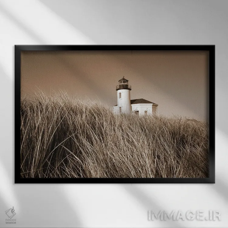 تابلو فانوس دریایی در میان چمنزار اثر دنیس فراتس - نمای قابدار مشکی