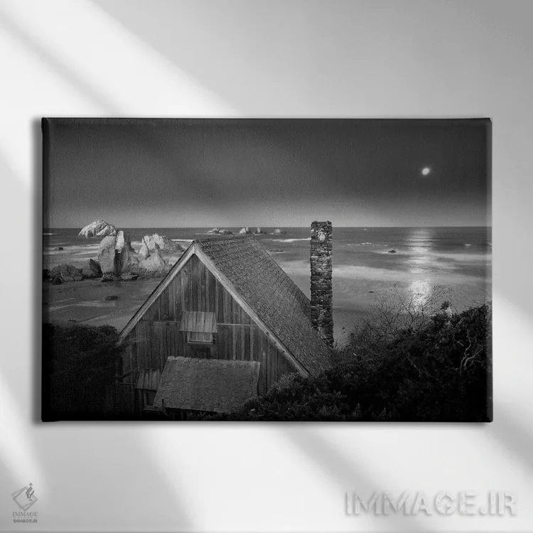 تابلو کلبه و ماه اثر دنیس فراتس - نمای روبهرو روی دیوار