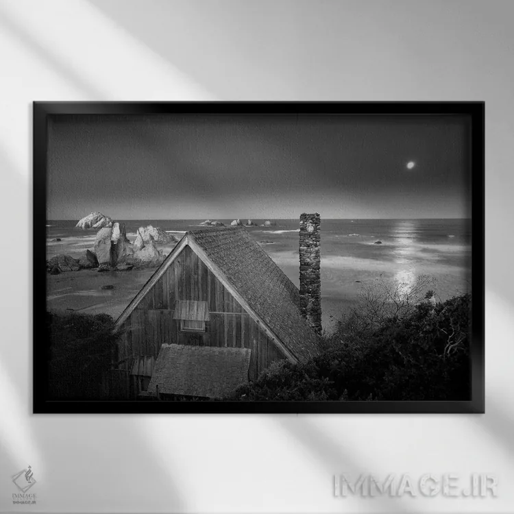 تابلو کلبه و ماه اثر دنیس فراتس - نمای قابدار مشکی