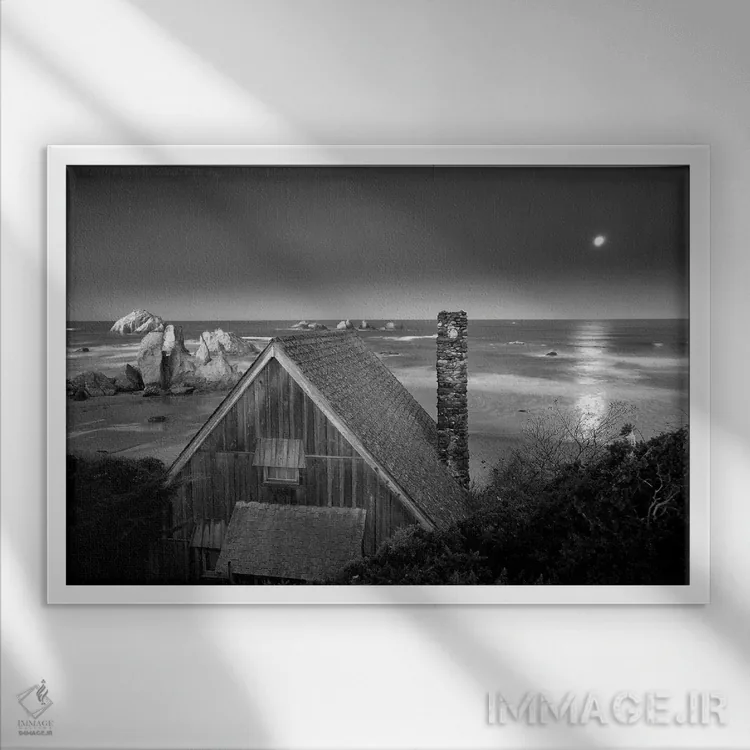 تابلو کلبه و ماه اثر دنیس فراتس - نمای قابدار سفید