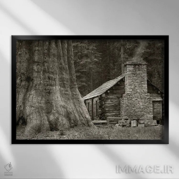 تابلو کلبه و درخت ردوود اثر دنیس فراتس - نمای قابدار مشکی