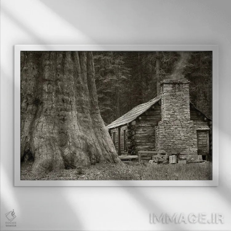 تابلو کلبه و درخت ردوود اثر دنیس فراتس - نمای قابدار سفید