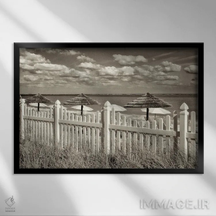 تابلو حصار و چترها اثر دنیس فراتس - نمای قابدار مشکی